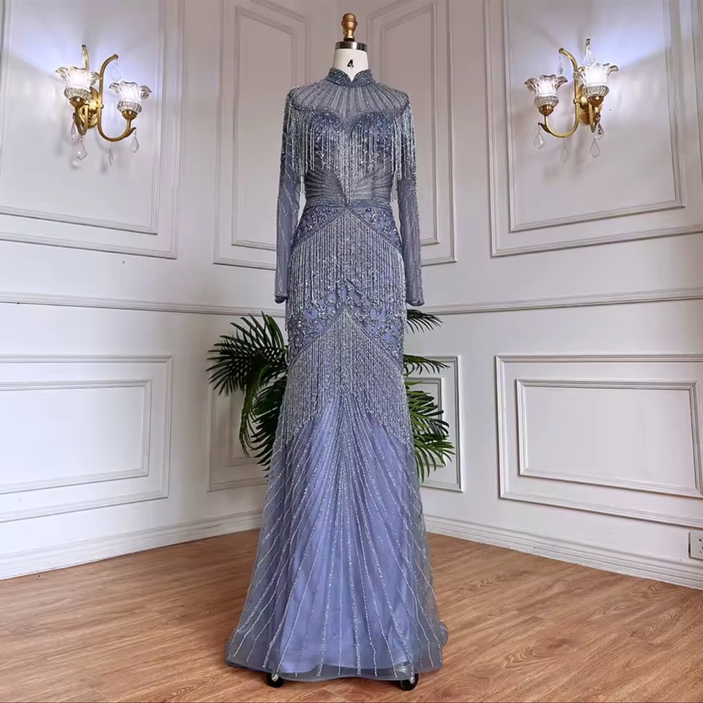 Mac Duggal Silver Maxi Dress